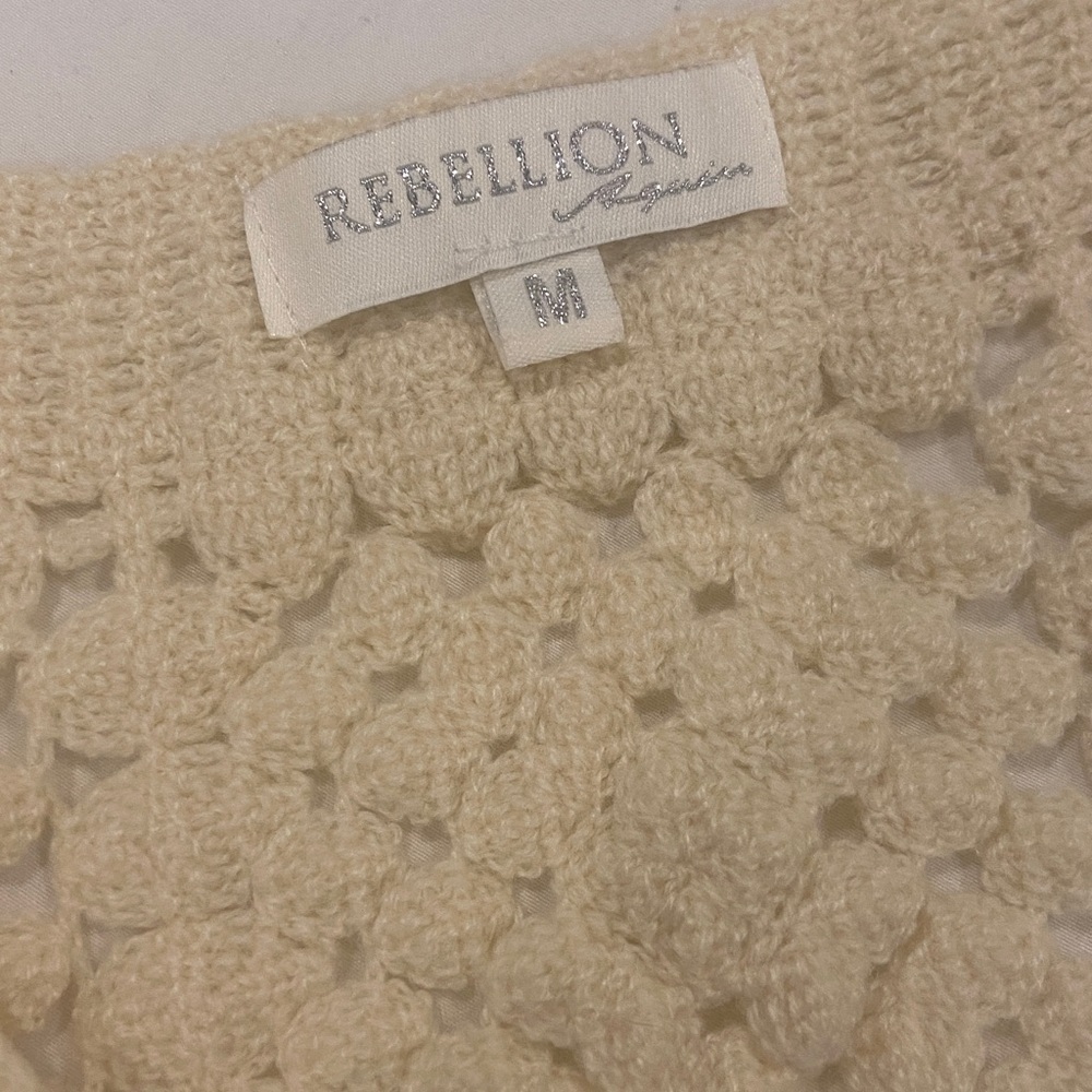 Rebellion V-Neck Crochet Sweater Vest - Cream with Colorful Accents - Picture 6 of 10